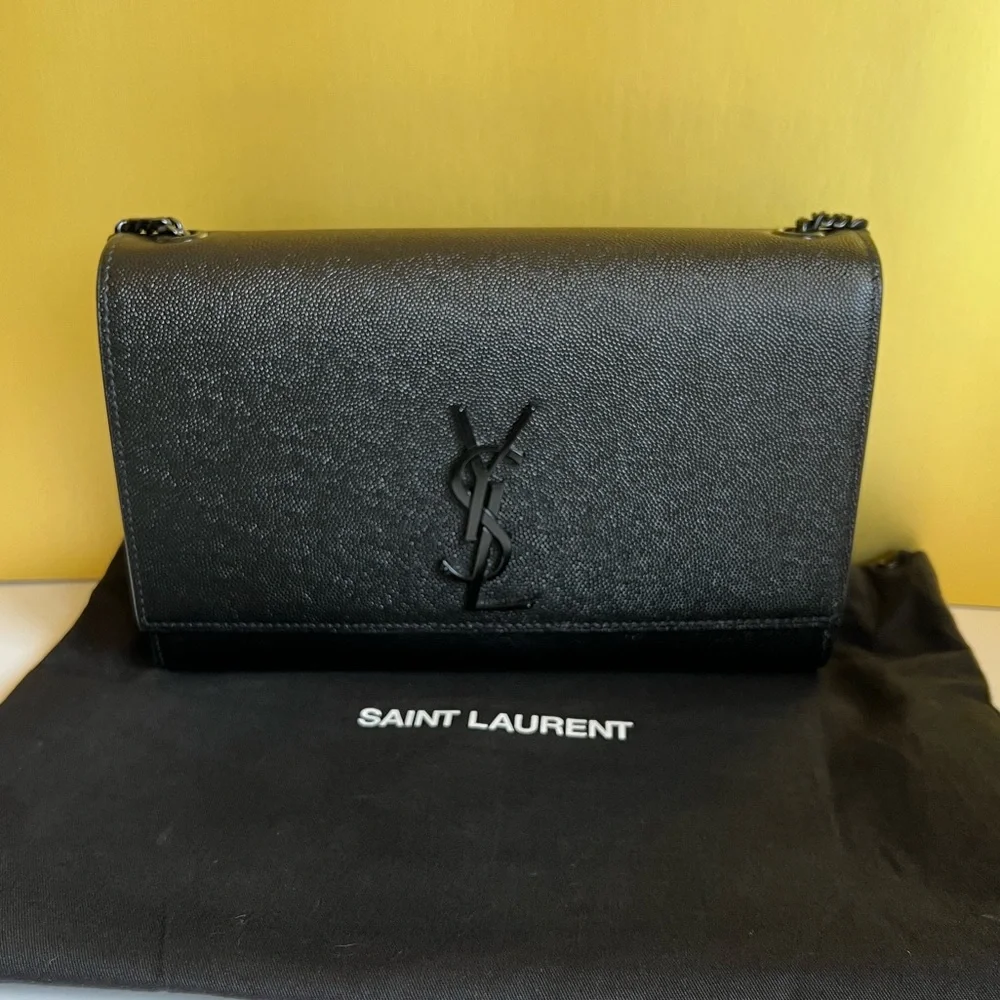 YSL Kate Medium Chain Bag Black-on-Black | Saint Laurent Crossbody | Tags - Picture 2 of 16
